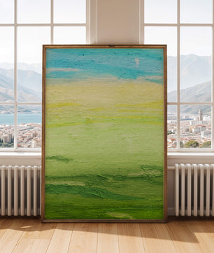 Paisaje abstracto con cielo azul y campos verdes