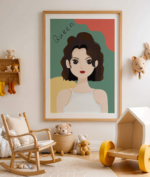 Stylized illustration of a confident woman with abstract background