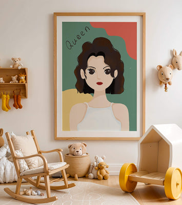 Stylized illustration of a confident woman with abstract background