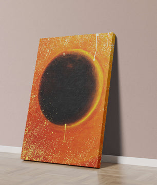 Abstract Representation of a Solar Eclipse with Vibrant Orange and Black Contrast