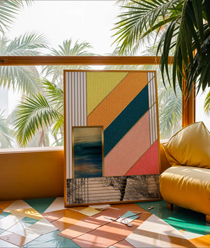 Abstract geometric art with textured colors and gold accents - Mi tienda