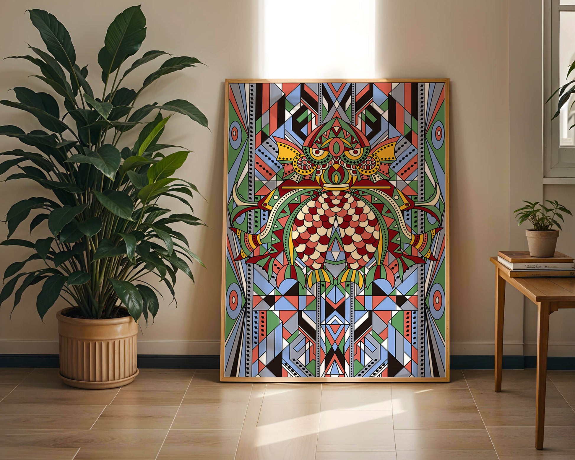 Colorful Geometric Pattern with Symmetrical Design and Abstract Motif