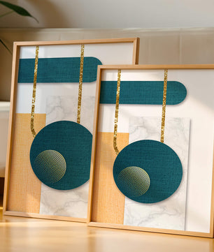 Abstract geometric design with gold accents and textured elements