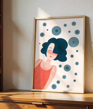 Dreamy Female Portrait with Abstract Circles in Modern Art Style - Mi tienda