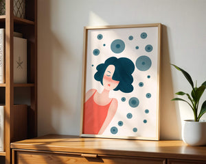 Dreamy Female Portrait with Abstract Circles in Modern Art Style - Mi tienda