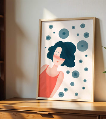 Dreamy Female Portrait with Abstract Circles in Modern Art Style