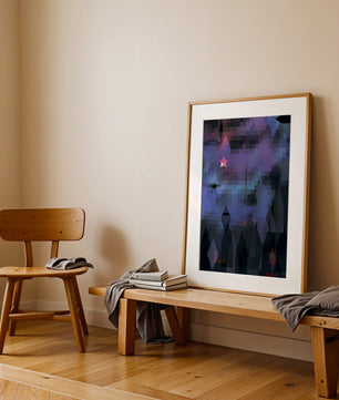 Geometrische abstrakte Kunst in lebhaften Blau- und Lilatönen