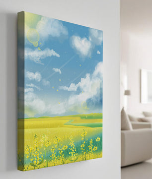 Sunny Meadow with Yellow Flowers and Blue Sky Scenic Art