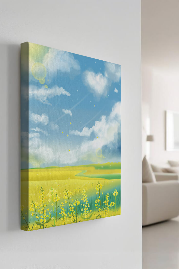 Sunny Meadow with Yellow Flowers and Blue Sky Scenic Art
