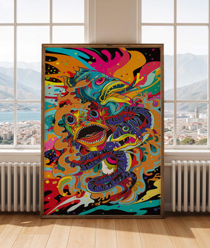 Arte abstracto de peces coloridos con elementos vibrantes