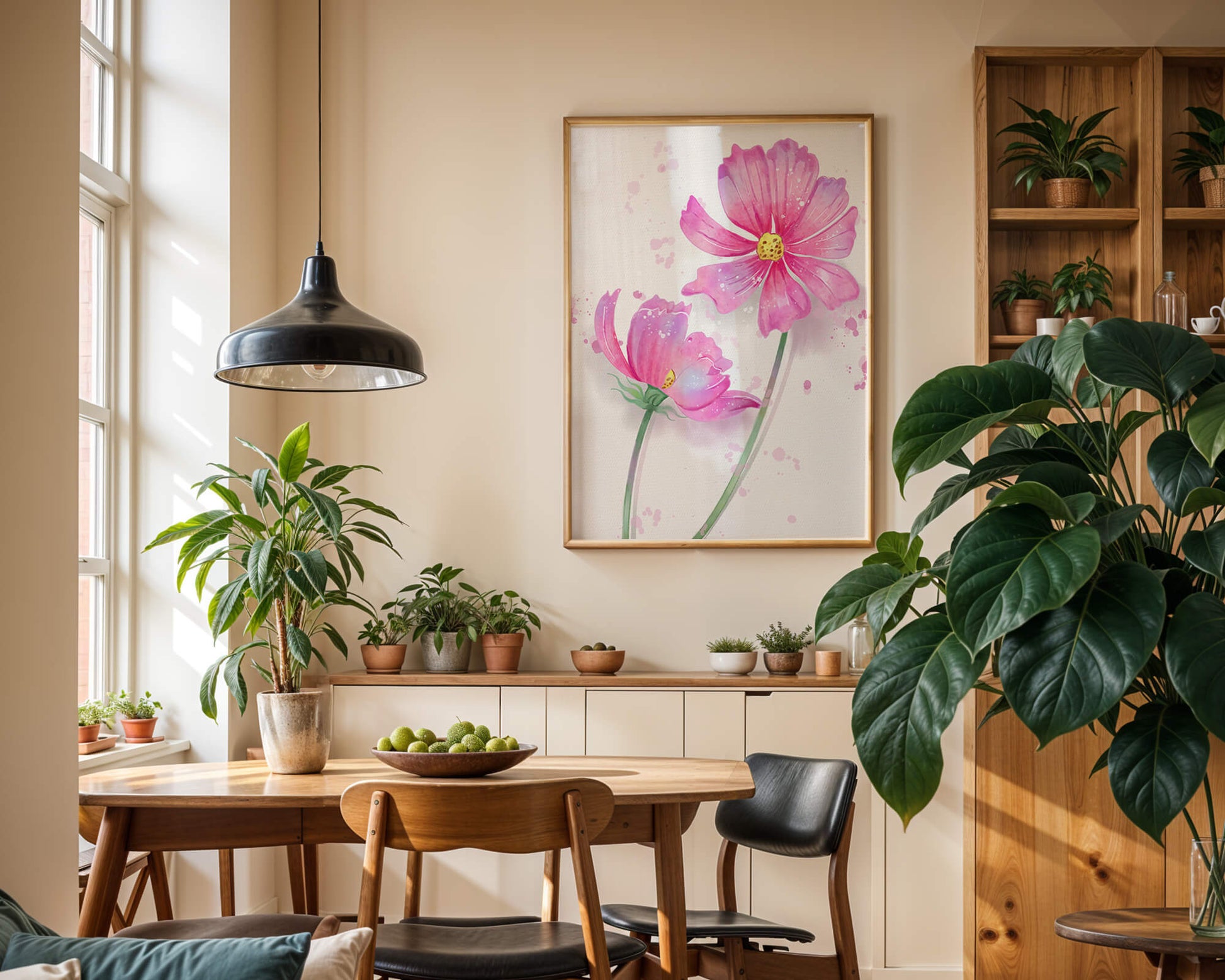 Flores delicadas en acuarela rosada con salpicaduras artísticas en lienzo