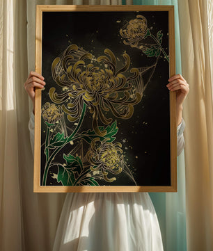 Elegantes Chrysanthemen-Design mit goldenen Akzenten