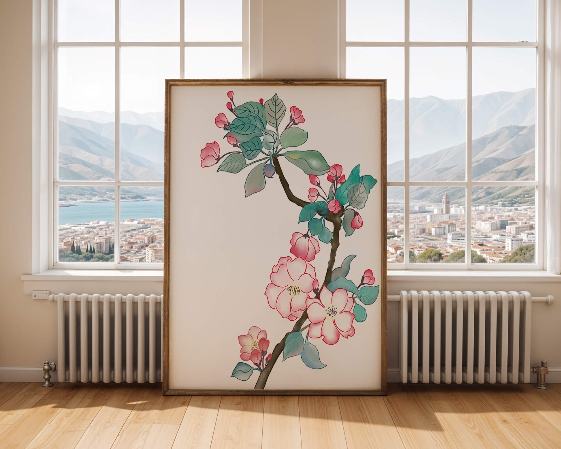 Elegant floral watercolor illustration with cherry blossom
