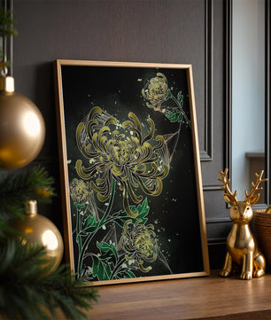 Elegantes Chrysanthemen-Design mit goldenen Akzenten