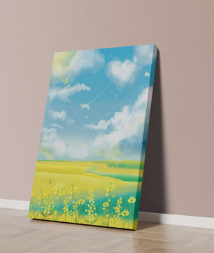 Sunny Meadow with Yellow Flowers and Blue Sky Scenic Art