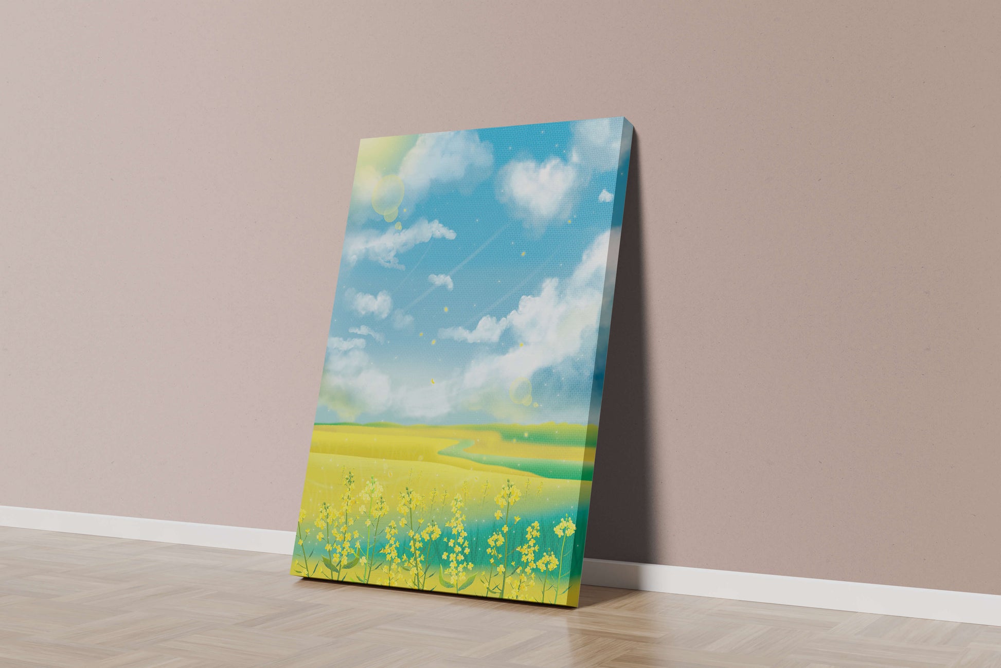 Sunny Meadow with Yellow Flowers and Blue Sky Scenic Art