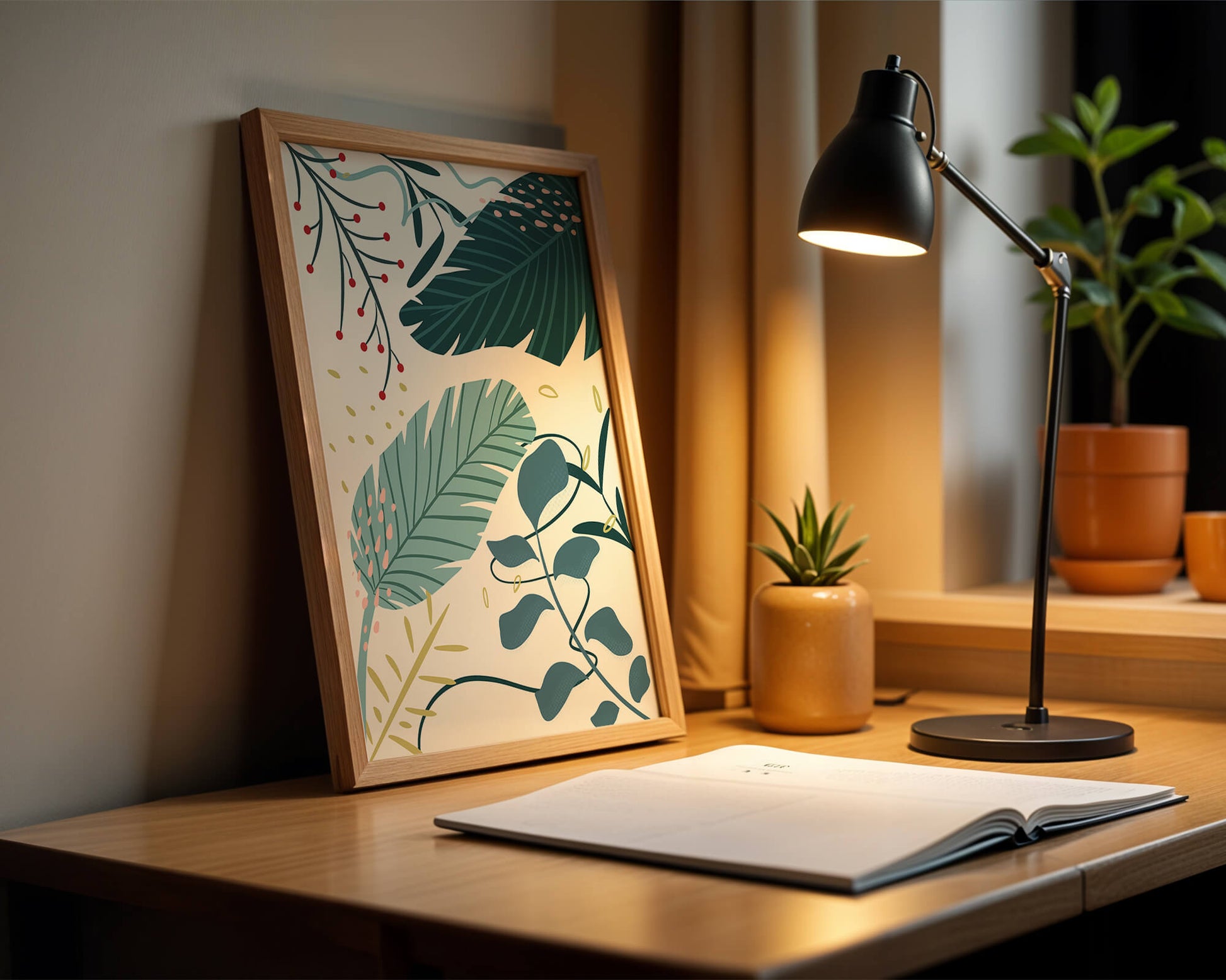 Abstract Botanical Illustration with Colorful Leaf Patterns