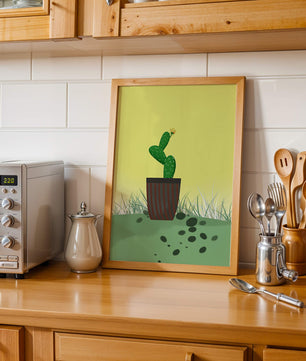 Illustration of a potted cactus with flower on soft background