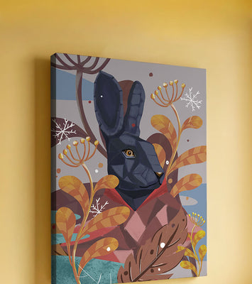 Abstract geometric rabbit in a vibrant autumn floral setting