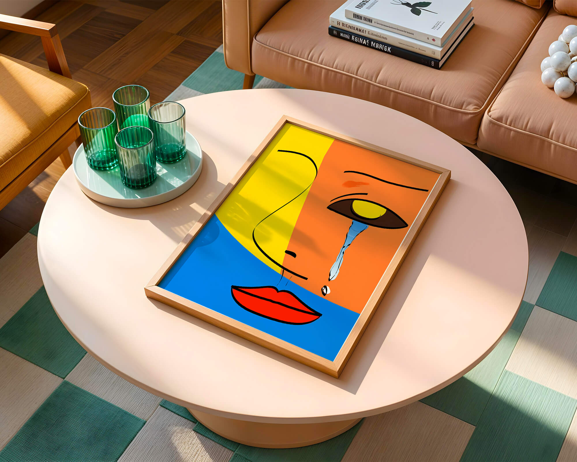 Colorful abstract face art with tear in modern style