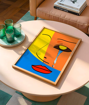 Colorido arte de rostro abstracto con lágrima en estilo moderno