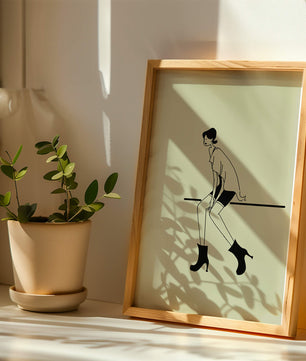 Schicke minimalistische Illustration einer sitzenden Frau in stylischen Stiefeln