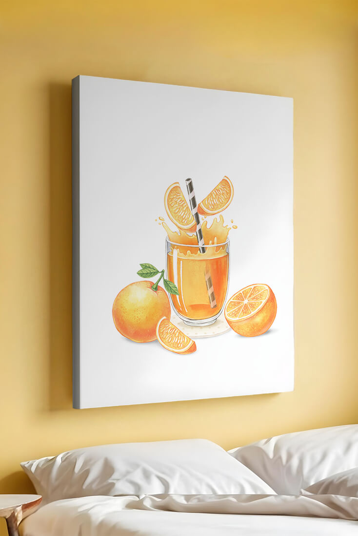 Illustration of a refreshing orange juice with fresh oranges and splash