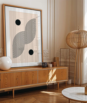 Abstract Minimalist Art with Black Wavy Lines and Circles - Mi tienda