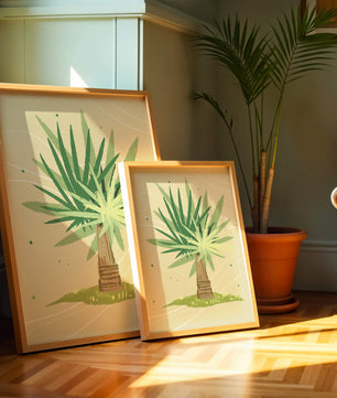 Illustrated tropical yucca plant with a textured background