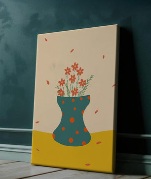 Floral Illustration with Polka Dot Vase on Colorful Background - Mi tienda
