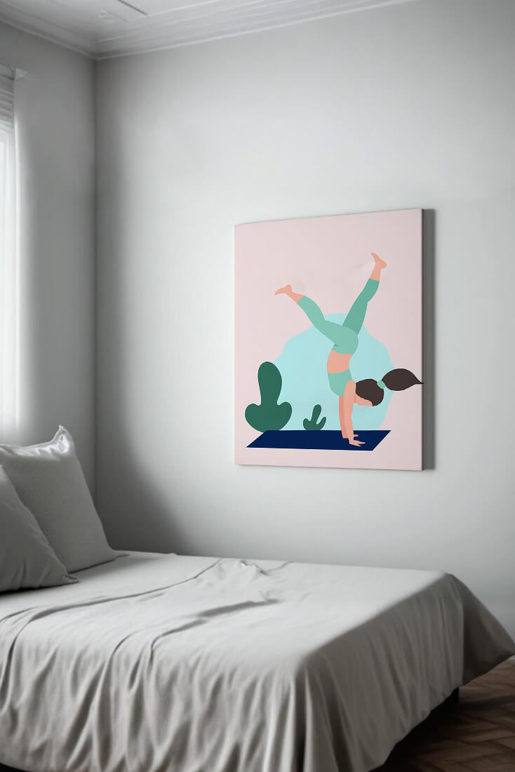 Illustration of a woman practicing yoga handstand pose