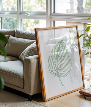 Detailed Green Leaf Line Drawing Art - Mi tienda