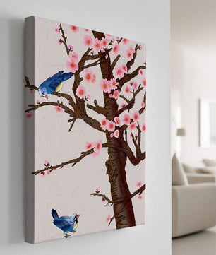 Ilustración encantadora de un árbol de cerezo con pájaros