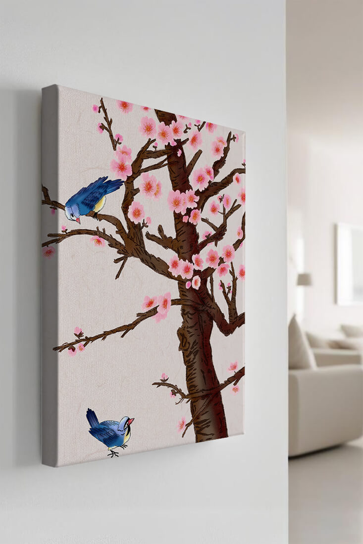 Charming illustration of cherry blossom tree with birds