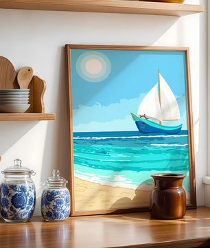 Ruhige Meereslandschaft mit Segelboot unter der Sonne