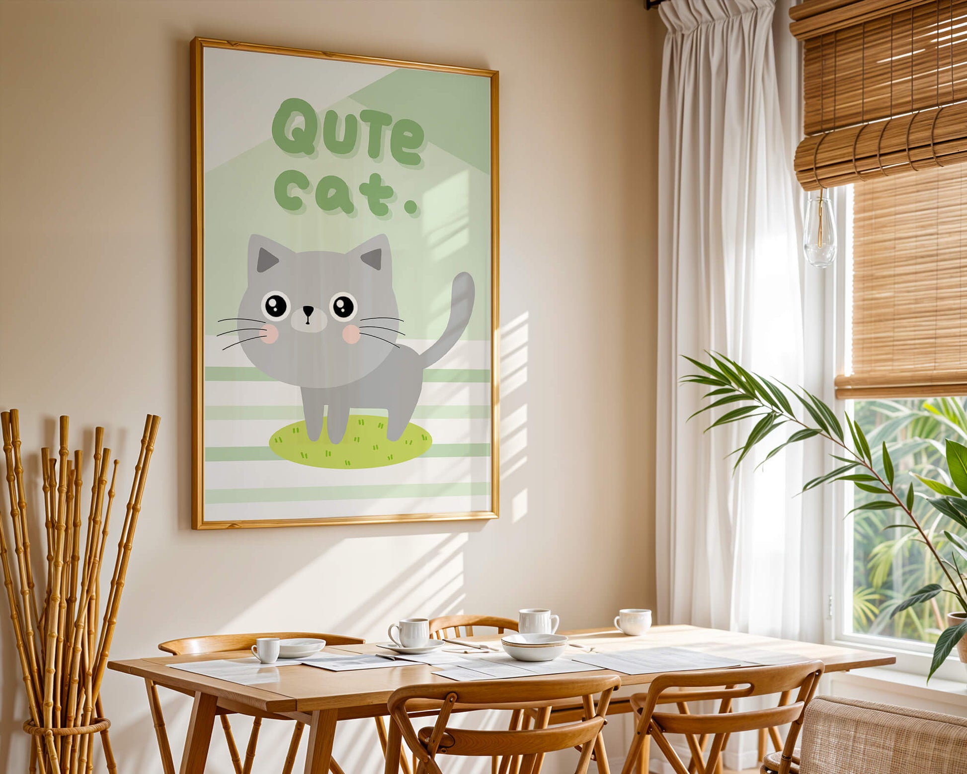 Adorable cartoon cat illustration on pastel background