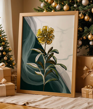 Elegant golden flower art with abstract background