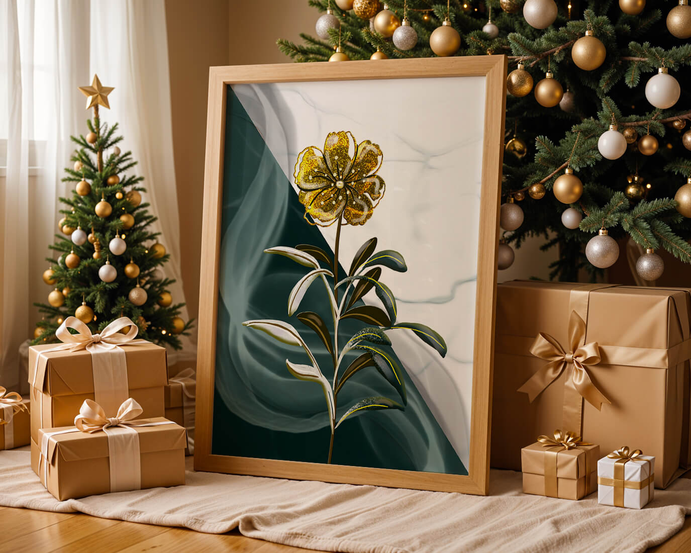 Elegant golden flower art with abstract background