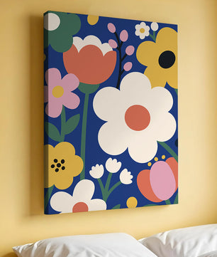 Colorful Floral Abstract Pattern On Dark Blue Background