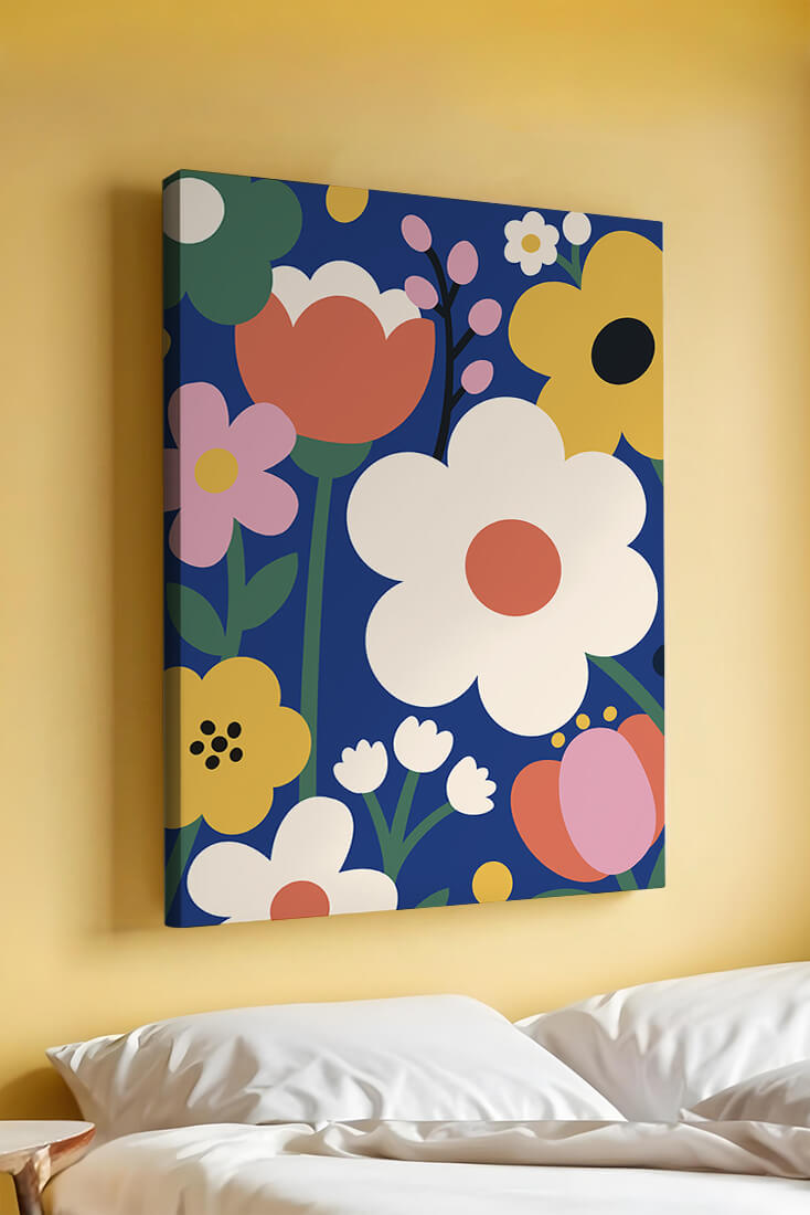 Colorful Floral Abstract Pattern On Dark Blue Background