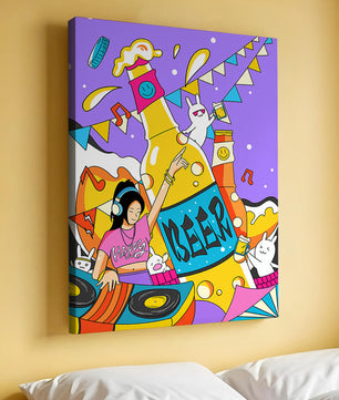 Vibrant Party Scene with DJ and Cartoon Characters
