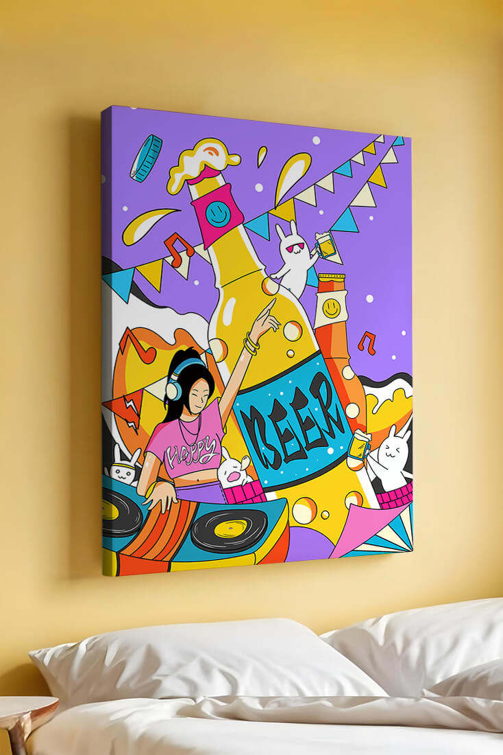 Vibrant Party Scene with DJ and Cartoon Characters