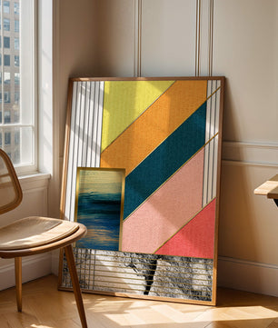 Abstract geometric art with textured colors and gold accents - Mi tienda