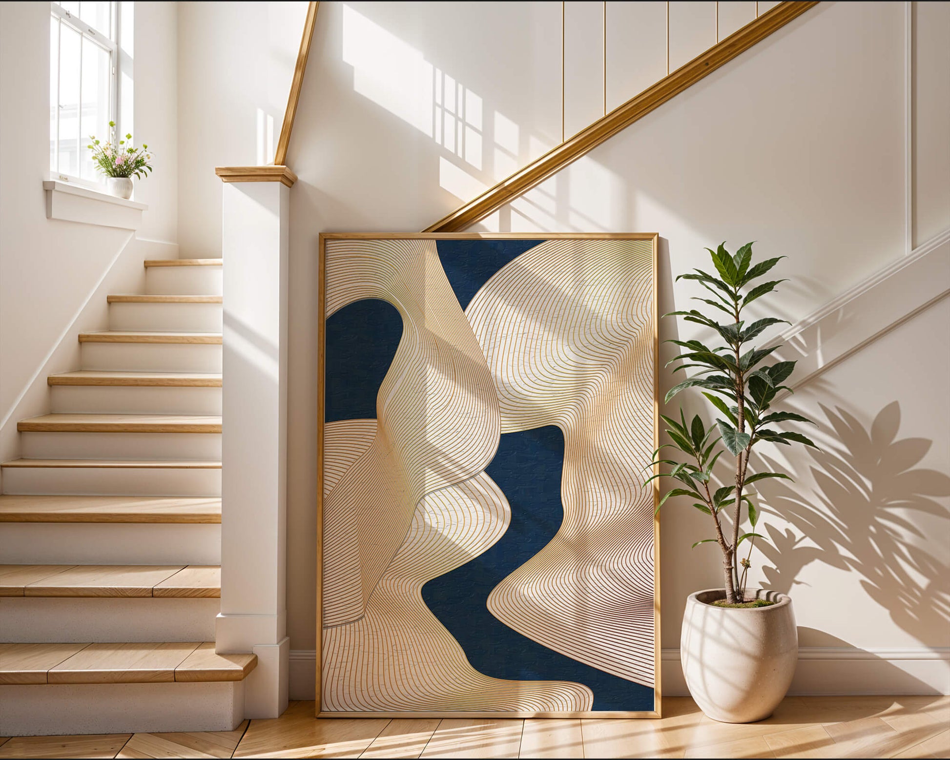 Lignes fluides abstraites sur fond bleu foncé