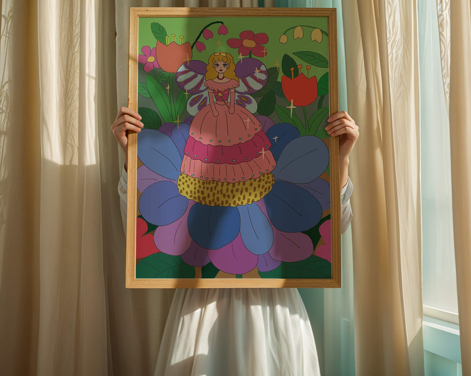 Fairy Princess in Enchanted Garden with Golden Elements