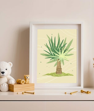Illustrated tropical yucca plant with a textured background