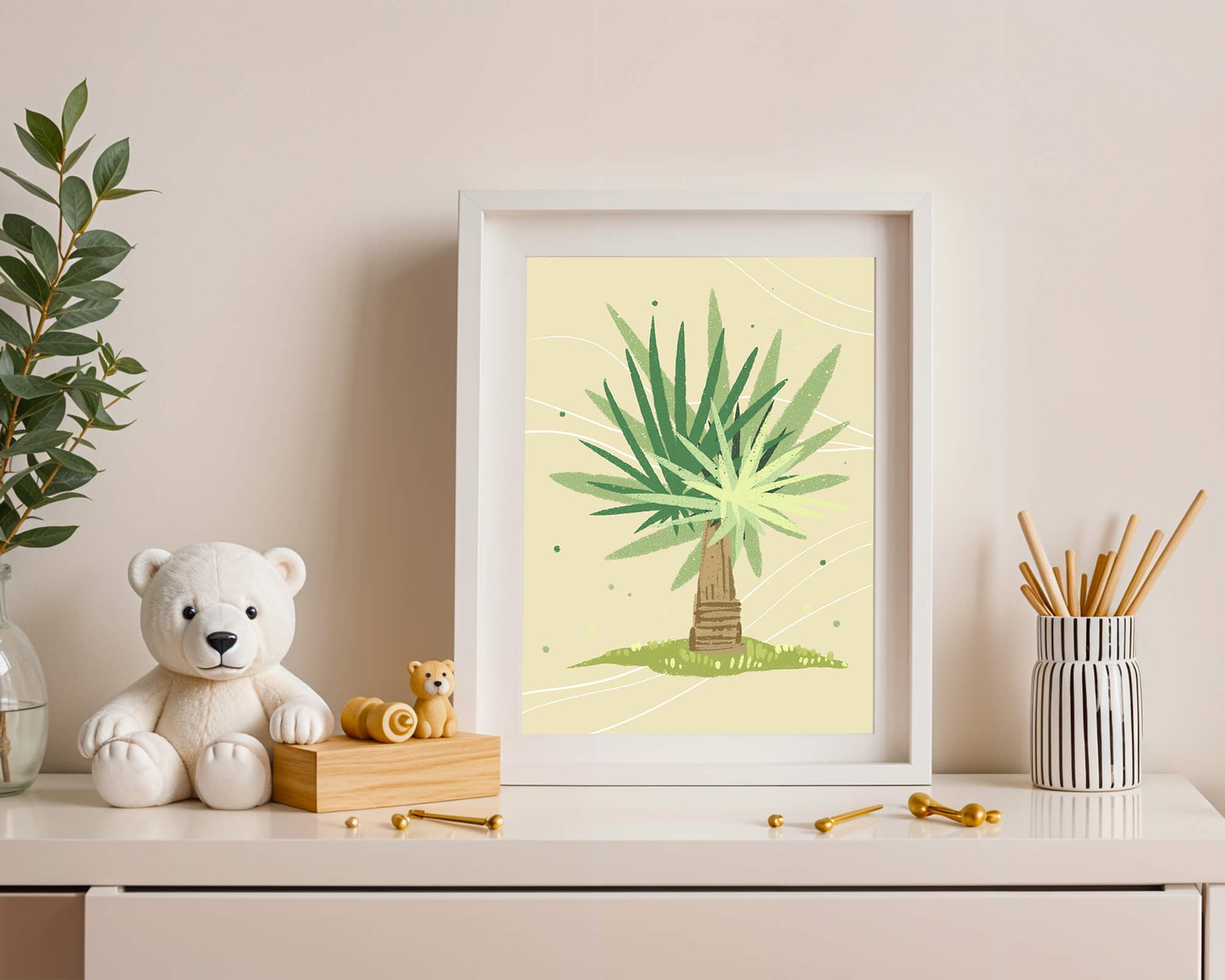 Illustrated tropical yucca plant with a textured background