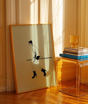 Schicke minimalistische Illustration einer sitzenden Frau in stylischen Stiefeln