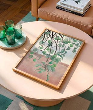 Branches With Green Apples And Leaves Over Pink Background