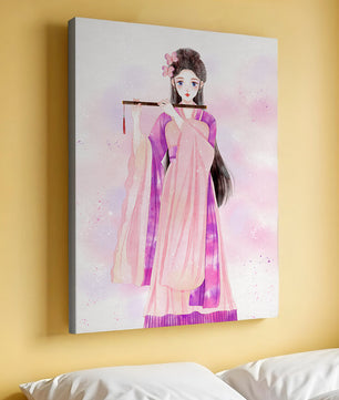 Illustration élégante à l’aquarelle d’une femme traditionnelle en tenue rose